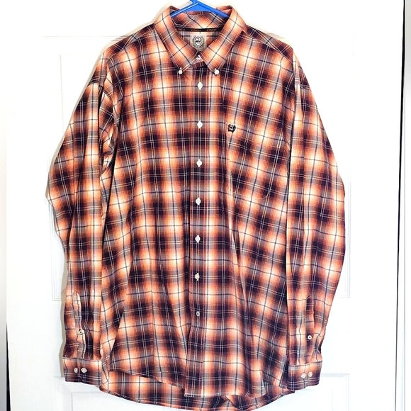 Cinch Men's Orange Brown Western Button Down Shirt Large‎ Rodeo Ranch Cowboy - Picture 1 of 9